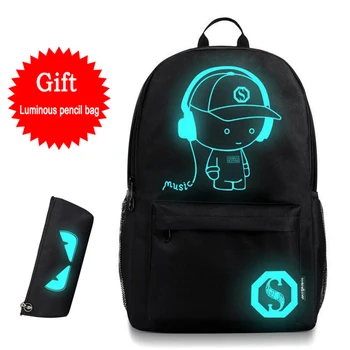 

Cartoon Designer Men Backpack School Bag For Teenagers New 2019 Big Anime Luminous Anti-theft Lock Student Girs Travel Backpack