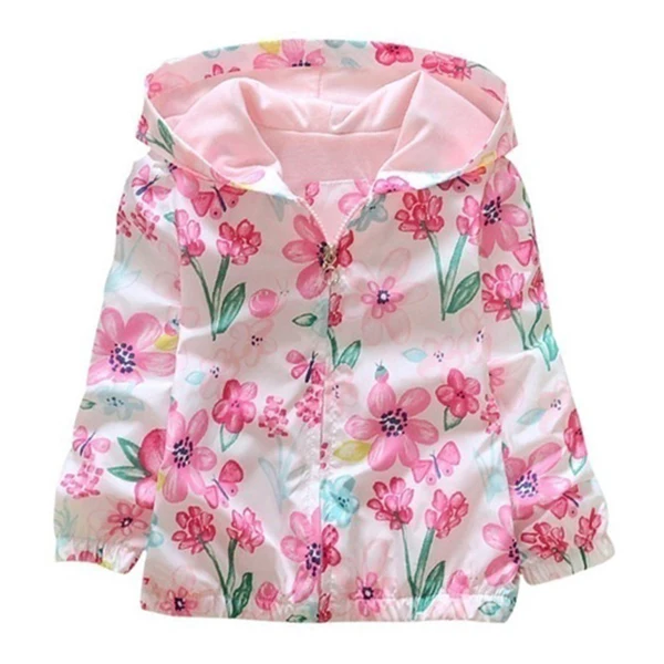 

Baby Kids Girls Flowers Hoodie Jackets Long Sleeve Windbreaker Autumn Coat Pink