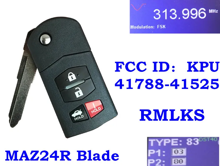 RMLKS удаленное 315 МГц 313 4D63 чип для Mazda 3, 5, 6, RX8 CX-7 CX-9 662F-SKE12501 JX331BA5802C BGBX1TA78SKE123 KPU41788 - Количество кнопок: KPU41788-41525