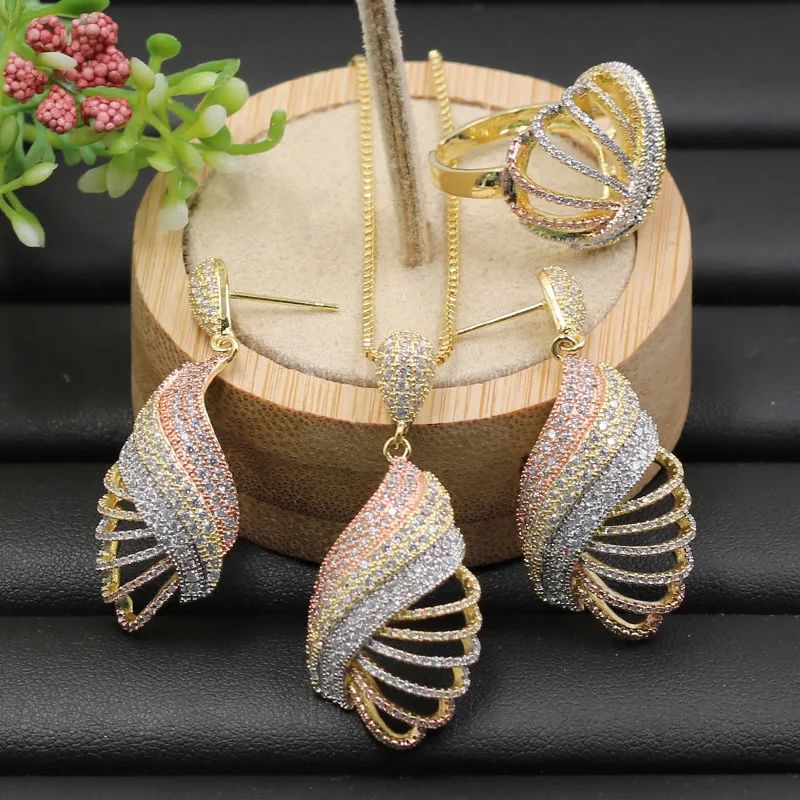 

Lanyika Jewelry Set Irregular Oval Artistical Necklace with Earrings and Ring for Banquet Wedding Micro Paved Luxury Best Gifts