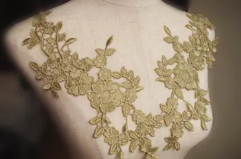 

gold lace applique, venise lace appliques by pairs, 10 pairs