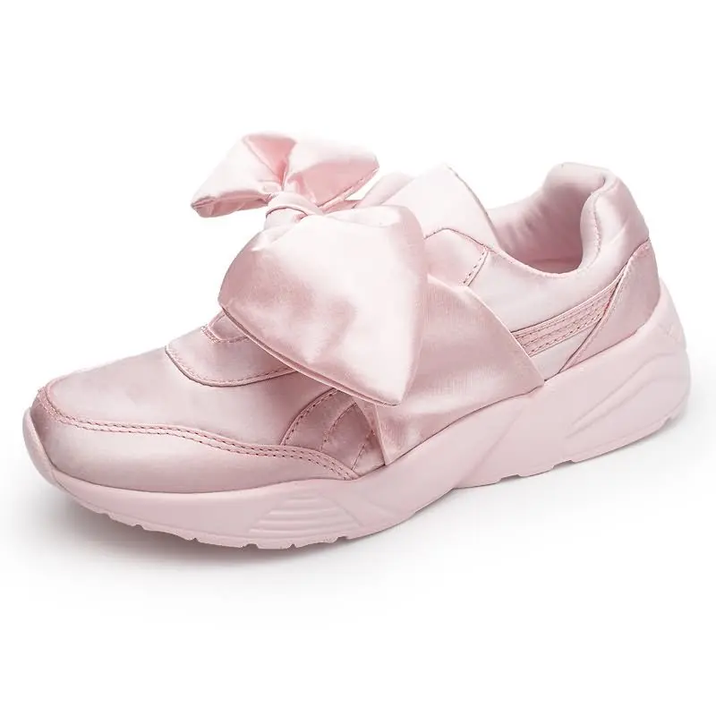 Новинка; Повседневная обувь; женские кроссовки без застежки; обувь на плоской платформе с бантом-бабочкой; модная однотонная дышащая Легкая теннисная обувь - Цвет: pink