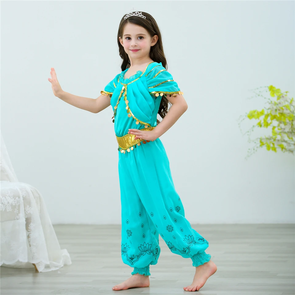 Новогодний костюм Аладдин Принцесса Жасмин костюм для девочек младенческой маскарадный костюм детское платье цвета Жасмин ДО арабский принцесса одежда