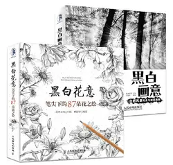 2 книги картина с природным пейзажем и 87 известных цветов книга белый черный Эскиз Рисование книга китайский карандаш книги искусства