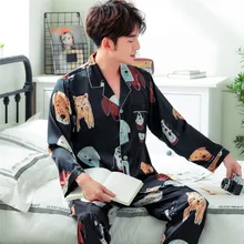 New Pajamas Men Satin Silk Sleepwear Male Print Full Sleeve and Shorts Pajama Sets Men Summer Nightwear Pyjama New Pajamas Men Satin Silk Sleepwear Male Print Full Sleeve and Shorts Pajama Sets Men Summer Nightwear Pyjama