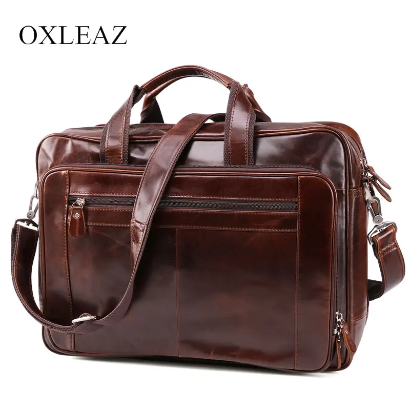 

OXLEAZ Large 15" Men Travel Duffle Bags Genuine Leather Travelling Tote Bag Vintage Flight Weekend bag Carry On Bags for Man