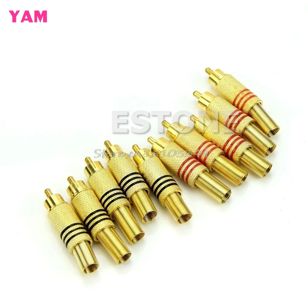 

10Pcs Metal Spring RCA Plug Audio Male Connector Adapters Gold Plated G08 Drop ship