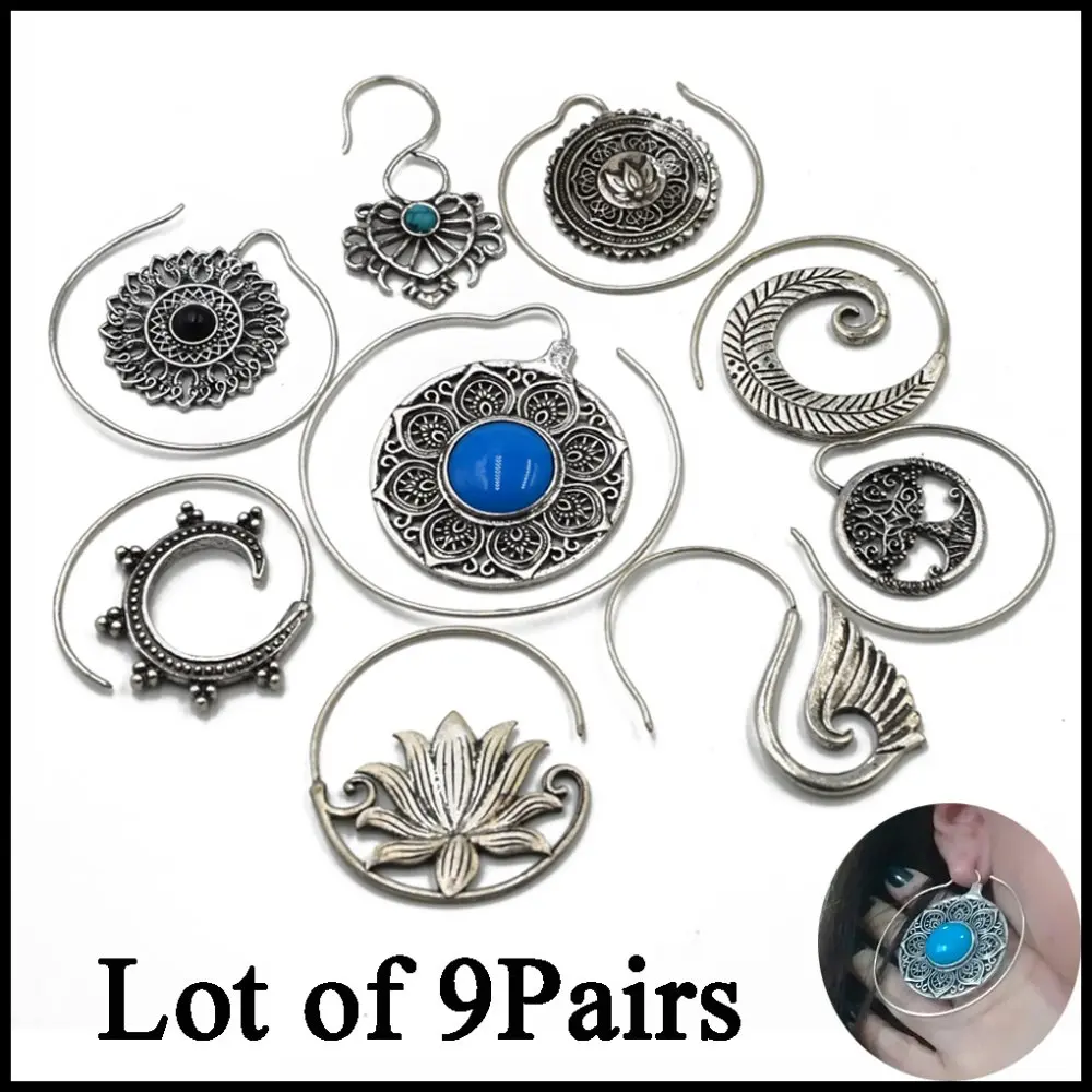 

Fashion Brass Spiral Hoop Gypsy Tribal Indian Earring Hoop Ear Weights Charming Jewelry Dangle Ear Piercing Mixed Styles