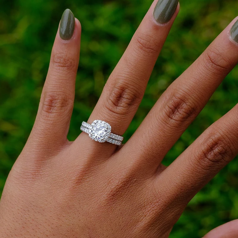 925 sterling silver 1.5 carat halo wedding rings set for women fine jewelry the evermore engagement big ladies rings.