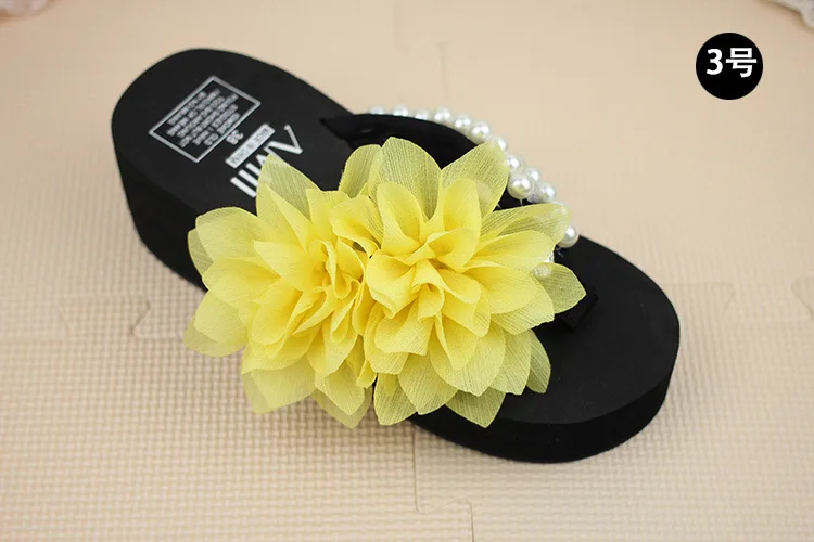 Chiffon Flowers Female Slippers Online Summer 2019 Beach Shoes Non-slip Flip Flops Wedge Platform57