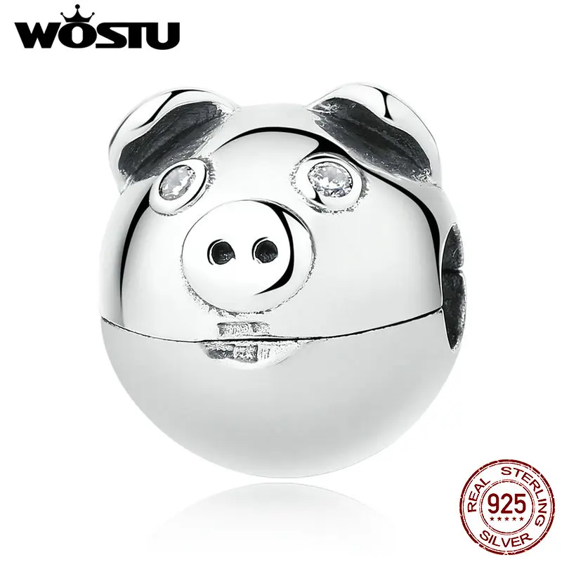 

New Design Real 925 Sterling Silver Cute Pig Clip Charm Beads Fit Original WST Bracelet Authentic DIY Fine Jewelry