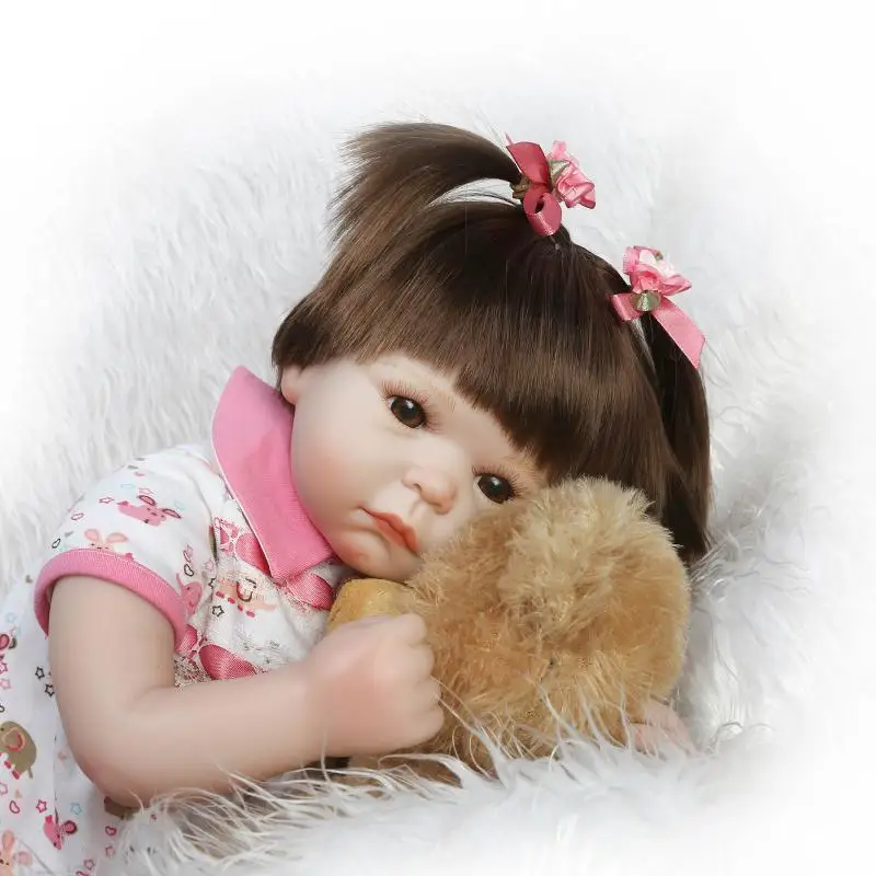 Медведь+ кукла ручной работы силиконовые винил очаровательны реалистичные маленьких bonecas девочек Bebe Кукла реборн Menina de силиконовые