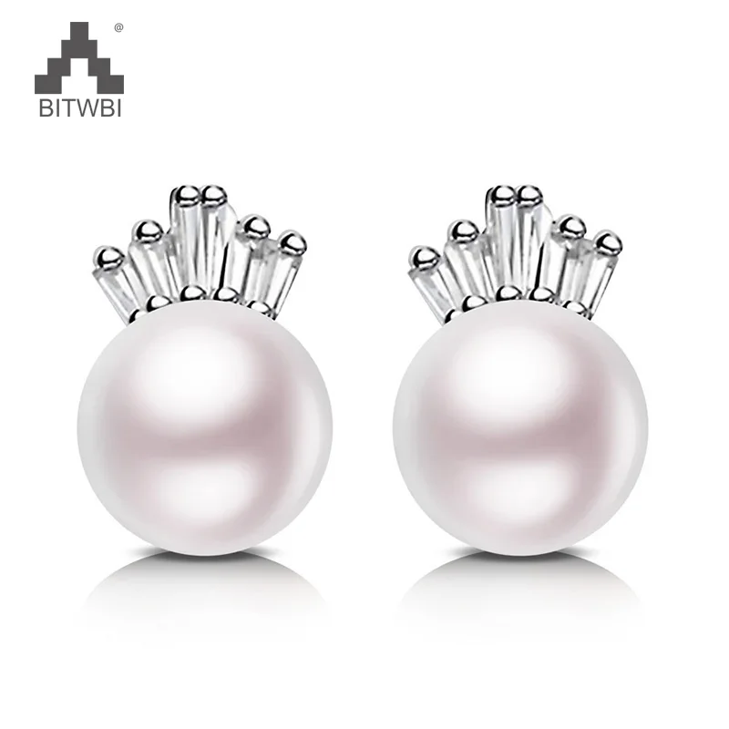 

2019 Korea Hot Style Pure 925 Silver Simple Earrings Natural Freshwater Pearl Earrings with Crown for Women Jewelry Gift