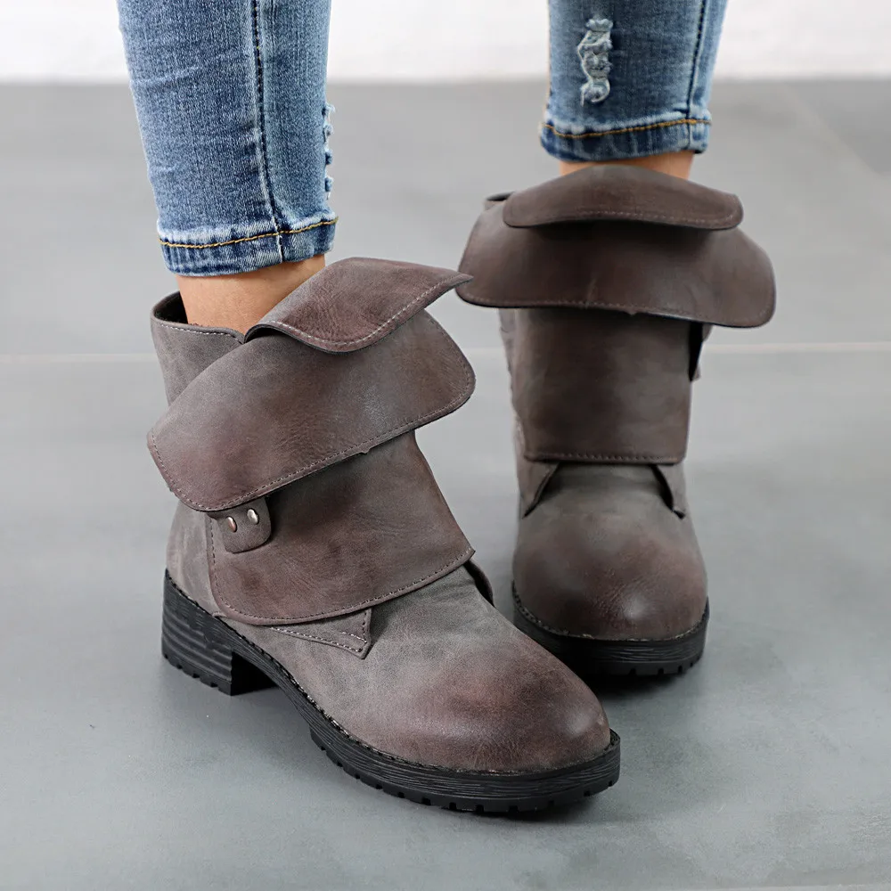 

moda mujer 2018 shoes Women Ankle Booties Brush-Off Leather Knight Ladies Martin Cowboy boots women shoes zapatos de mujer #P12