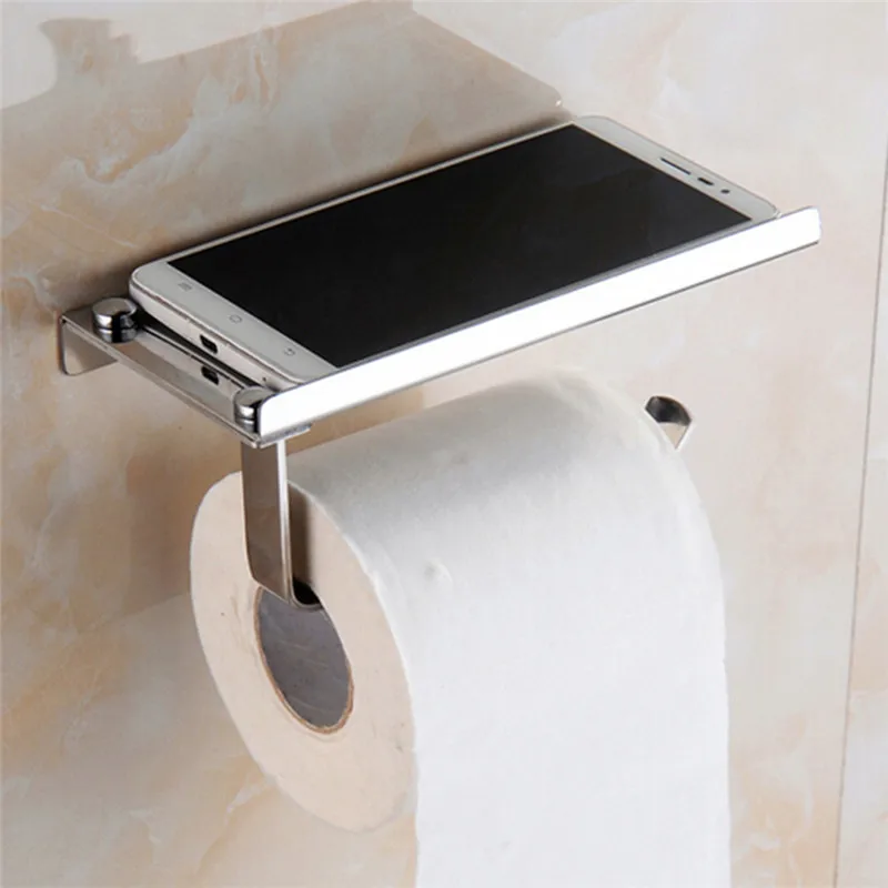 

Stainless steel toilet paper towel holder roll holder with phone shelf rack kitchen bathroom accessories Products Bath Shower