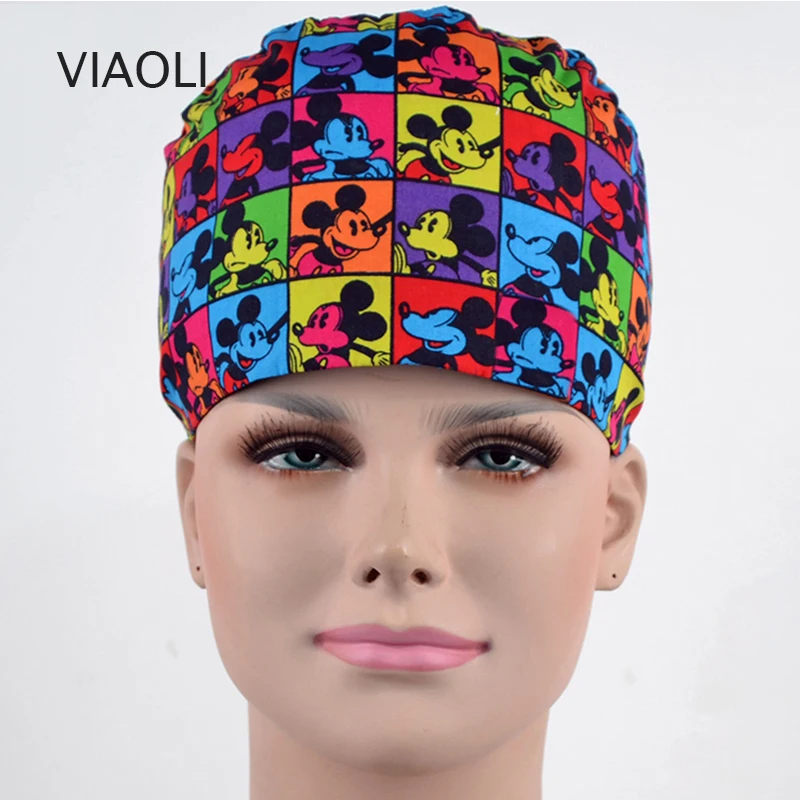 

Viaoli new surgical caps for men and women with sweatband 100% cotton Medical caps with printing