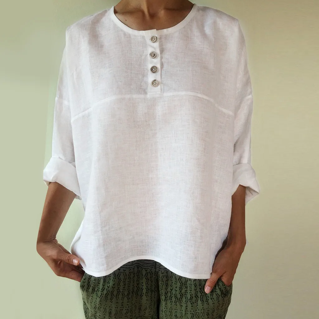 

Women Soft Blouse Round Neck 3/4 Sleeve Casual Shirt Ladies Loose Solid Color Basic Tops Large Size Blusa Femme блузка женская