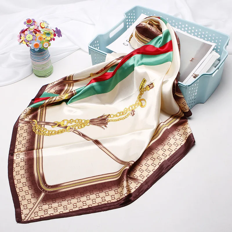 

Fashion Kerchief Hijab Scarf For Women Print Silk Satin Head Scarfs 90cm*90cm Square Shawls Neckerchief Scarves For Ladies 2019