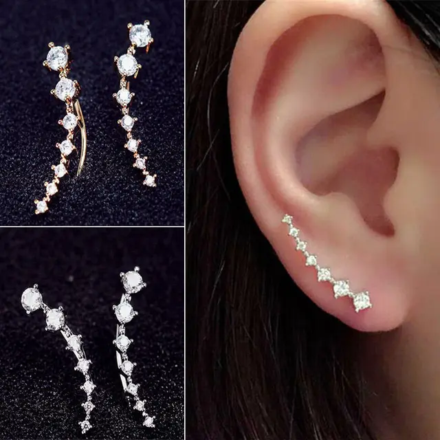 Rhinestone Stud Earrings Gold Silver Cyrstal Long Ear Hook Fine Rhinestone Stud Earrings Gold Silver Cyrstal Long Ear Hook Fine Jewelry Fashion Gift Woman Accessories