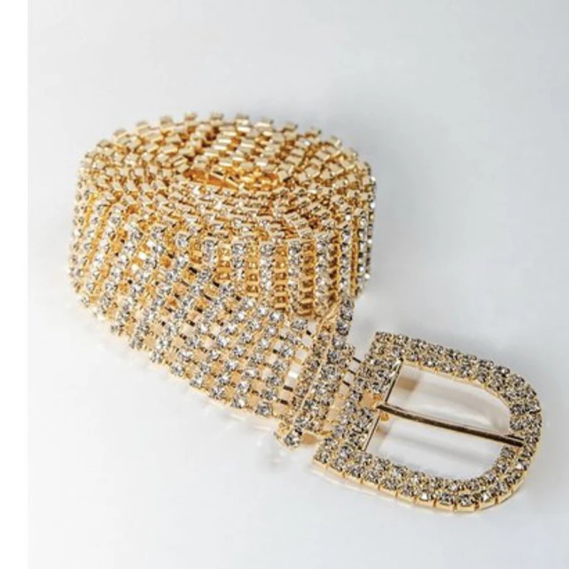 Super Shine Women Rhinestone Belt Thin and Wide Silver Bling Bride