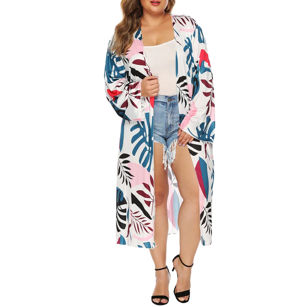 

Feitong Large Size Bohemian Tunic Shirt Women Printed Cover Up Kimono Cardigan Half-sleeved Smock Beach Cover Up camisa feminina