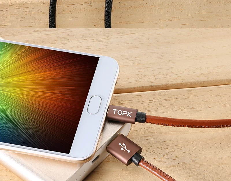 TOPK Micro USB кабель 2.4A быстрое зарядное устройство и кабель для передачи данных кожаный плетеный кабель USB ЗУ для мобильного телефона кабель для samsung htc huawei