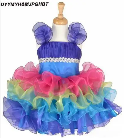 Free Shipping Modest Rainbow Kids Pageant Dresses Strap with Ruffle Angle Kids Dress Cupcake Toddler Prty Gown_