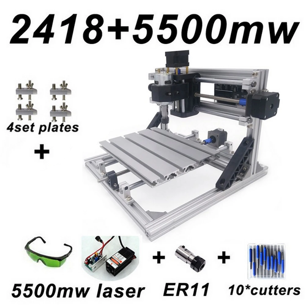 CNC 2418 мельница лазерная гравировка машина с 2500 мВт лазерная головка ER11 быстроходный деревообрабатывающий фрезерный станок PCB ПВХ фрезерный