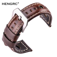 22 мм 24 мм Ремешки для наручных часов из натуральной кожи темно-коричневого цвета для женщин и мужчин ремешок из воловьей кожи с пряжкой пружинный ремешок
