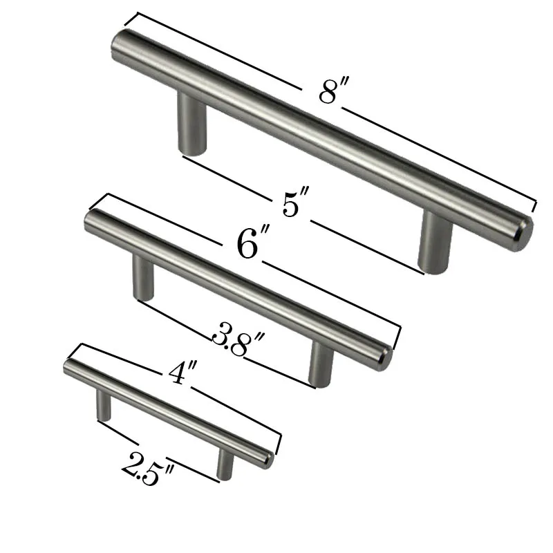 4 "6" 8 "Нержавеющая сталь Т-образная тяга аппаратные ручки ящика кухонного шкафа