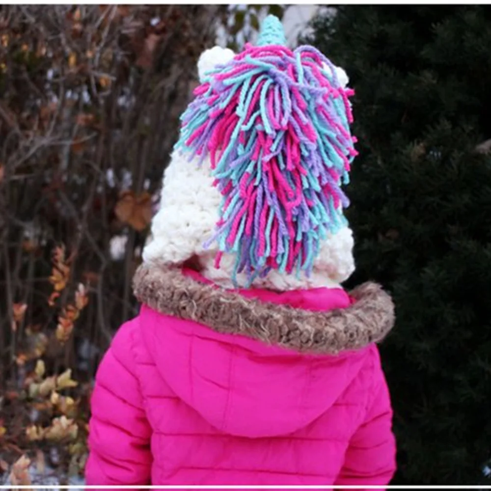 Новая детская шапка Единорог шарф 2 в 1 Осень Зима вязаная шерстяная шапка для животного шейный шарф набор одна шапка шапочка шерстяные вязаные шапки