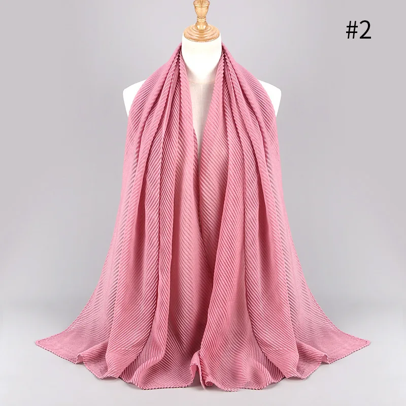 Модный плиссированный Макси-мусульманский шарф из вискозы хиджаб, элегантная шаль, простой женский платок с морщинами, мусульманский платок, шали, мягкий шарф, 1 шт - Цвет: color2 rubber pink