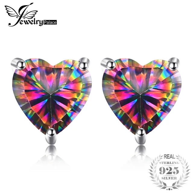 Jewelrypalace Heart 3ct Natural Mystic Rainbow Topaz Stud Earrings Jewelrypalace Heart 3ct Natural Mystic Rainbow Topaz Stud Earrings Genuine 925 Sterling Silver Brand Fine Jewelry
