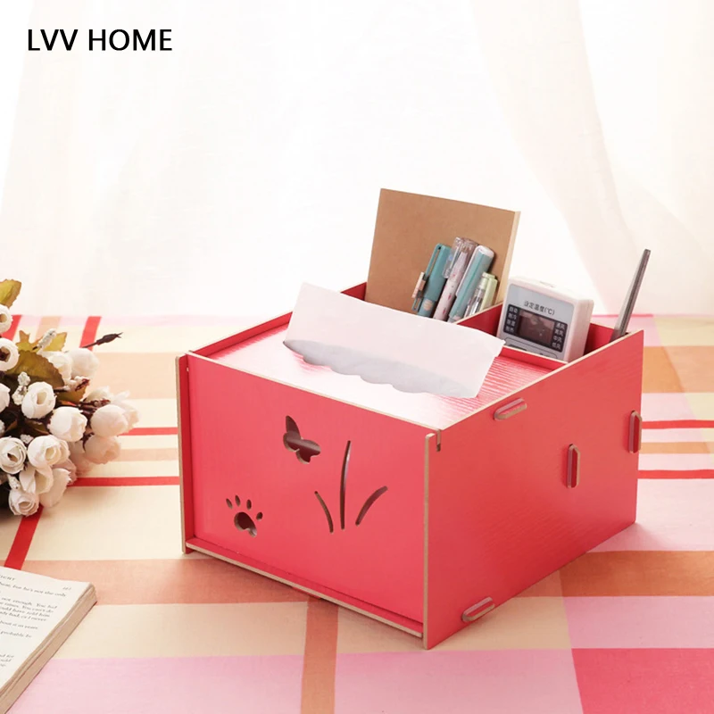 LVV CASA del fronte di sorriso di legno box/Creativo FAI DA TE stile rawer practive telecomando impermeabile scatola del tessuto