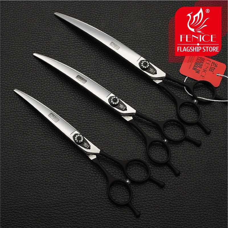 Online Fenice 7,0, 7,5 de 8,0 pulgadas profesional tijeras para perros negro curva derecha izquierda mano tijeras envío gratis