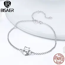 BISAER, 925 пробы, серебряная цепочка, звено, кошка, простое животное, женские браслеты, браслеты для женщин, Pulseira, серебро 925, ювелирное изделие ECB102