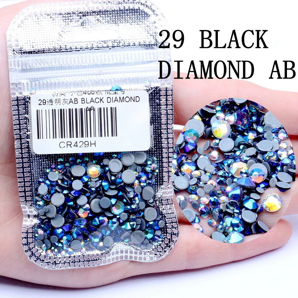 Смешанные размеры 400 шт./упак. все AB Цвета Hotfix Flatback Стразы для ногтей Rhinestoens для дизайна ногтей 3D украшения для ногтей украшение драгоценных камней - Цвет: BLACK DIAMOND AB