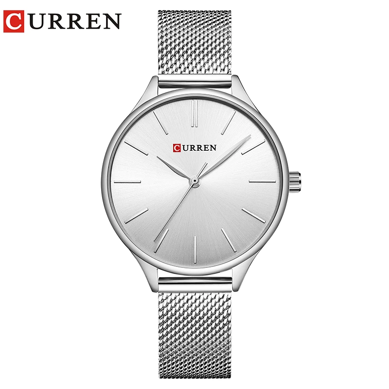 CURREN Top Brand Women Watches Dial Ladies Japanese Luxury Quartz Wristwatch Waterproof Full Steel Girl Clock Gift Reloj Mujer - Цвет: silver white