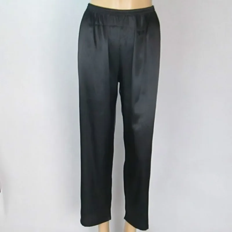 Для женщин из искусственного шелка Повседневное сна Твердые упругие талии 9 Цвета длинные пижамы брюки Демисезонный плюс Размеры XS-3XL 035- 338 - Цвет: Черный