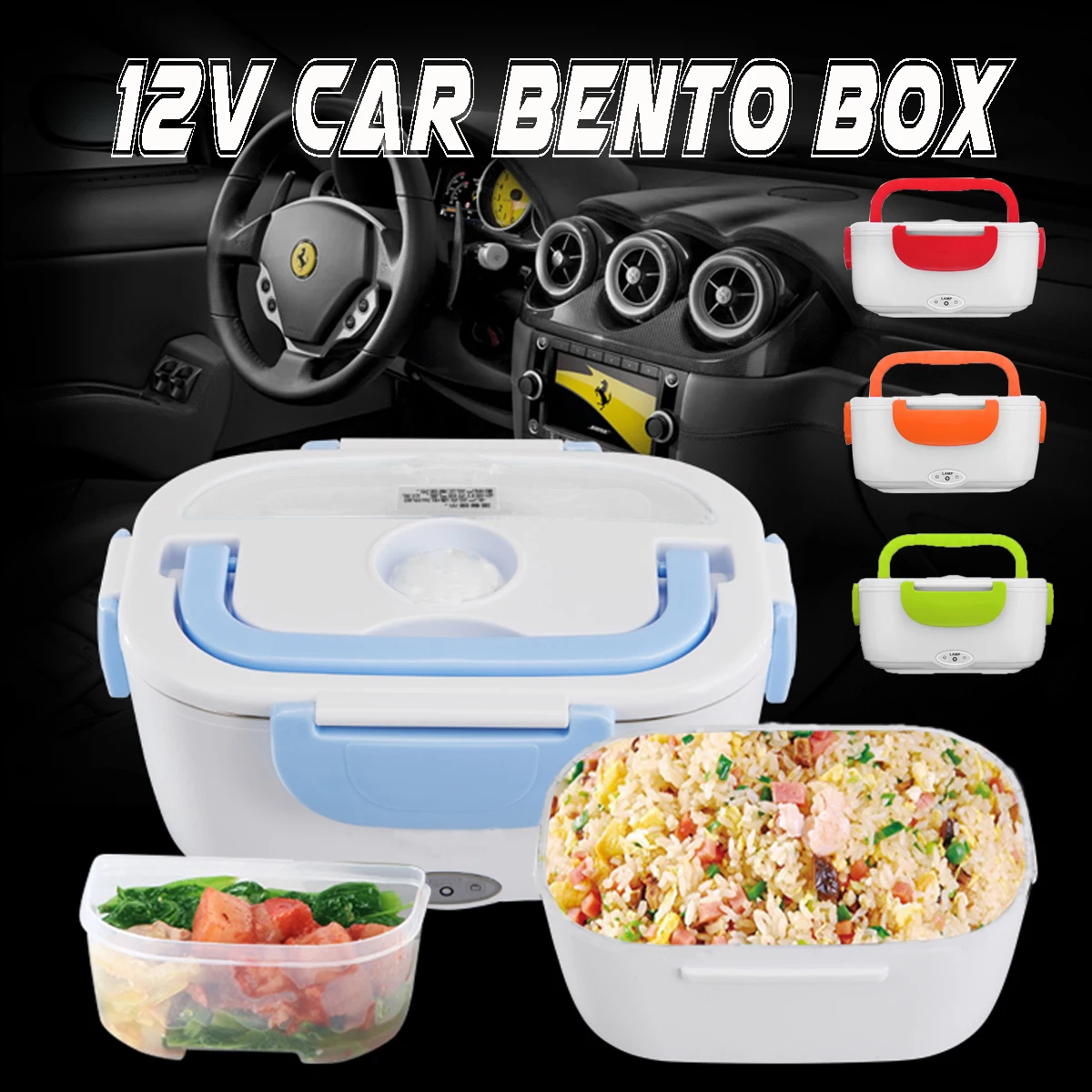 

12-24V Portable Car Electric Heating Heated Lunch Box Food Container Food Warmer Bento Box Storage With Scoop for Outdoor Travel