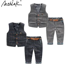 ActhInK/ детский Свадебный костюм в английском стиле, весенне-осенний Детский костюм с цветочным принтом и ремнем, комплект из 2 предметов, одежда для мальчиков, TC023