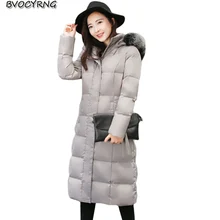 2017new зима Для женщин тонкий утолщение высокого класса Подпушка куртка с капюшоном Воротники модные элегантные теплые студентов длинные coatq668