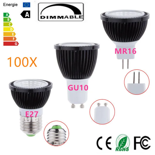 100 шт. высокое Мощность GU10 E27 MR16 лампочки затемнения LED теплый/холодной 85-265 В 9 Вт 12w15w GU10 COB лампа Светодиодная gu10 led spotlight