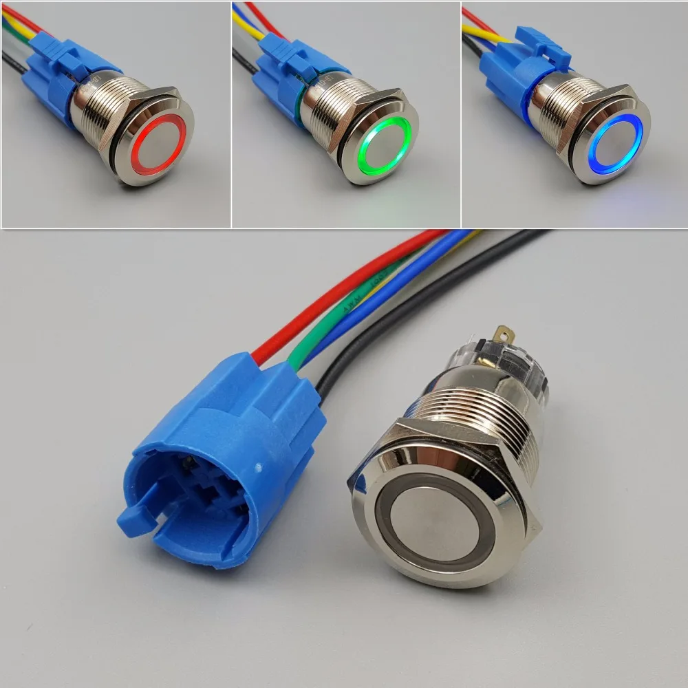 19mm Waterproof Metal Momentary 12v Led 5pin Car Push Button Switch ...