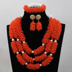 Популярные Оранжевый Пластик Бусины Наборы для ухода за кожей Новый Нигерийский африканские Свадебные Бусины Цепочки и ожерелья Jewelry Set
