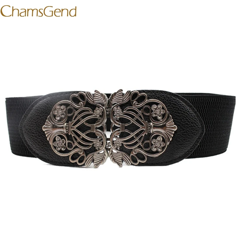 

Chamsgend Newly Design Fashion Accessories Alloy Flower Elastic Vintage Leather Belt Straps For Women June9 Drop Shipping