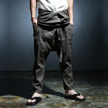 Размеры: 28-38! мужские модные Лоскутные пеньковые хлопковые обтягивающие штаны с высокой талией штаны со шнуровкой большие шаровары брюки DS, для костюма певца