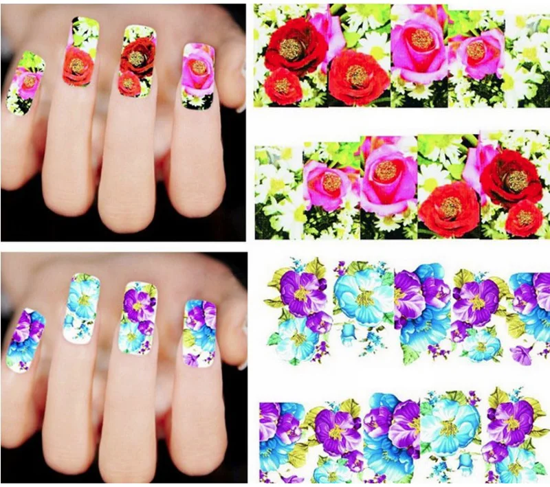 Bittb 50pcs/set Flower Nail Stickers Decals Slider Wraps For Nails Art Decor Manicure Water Transfer Sticker Tips