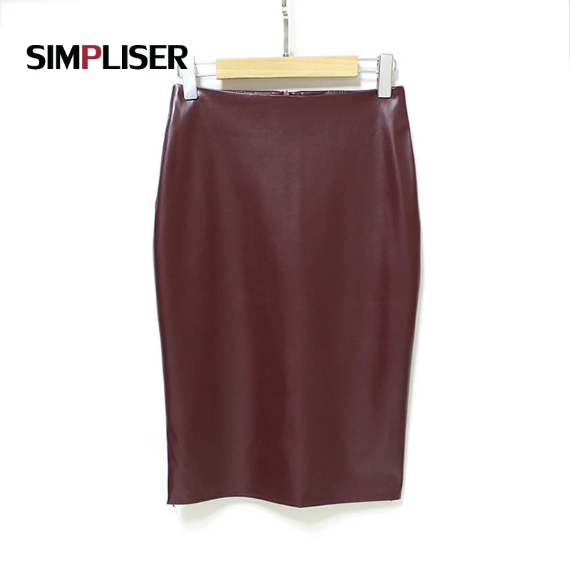 

Simpliser Women Skinny PU Leather Skirts 2018 Female Stretch Faux Leather Pencil Skirts Black Pink Sexy Mini Solid Skirts Ladies