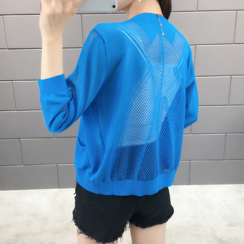 New 2019 spring and summer female knit ice silk v-neck plain cut ice silk thin cardigan coat female New 2019 spring and summer female knit ice silk v-neck plain cut ice silk thin cardigan coat female
